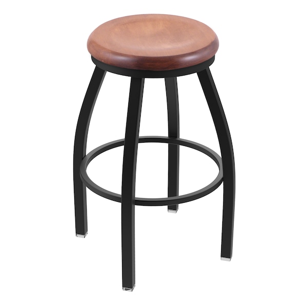 36" Swivel X-Tall Bar Stool, Black Wrinkle, Med Maple Seat
